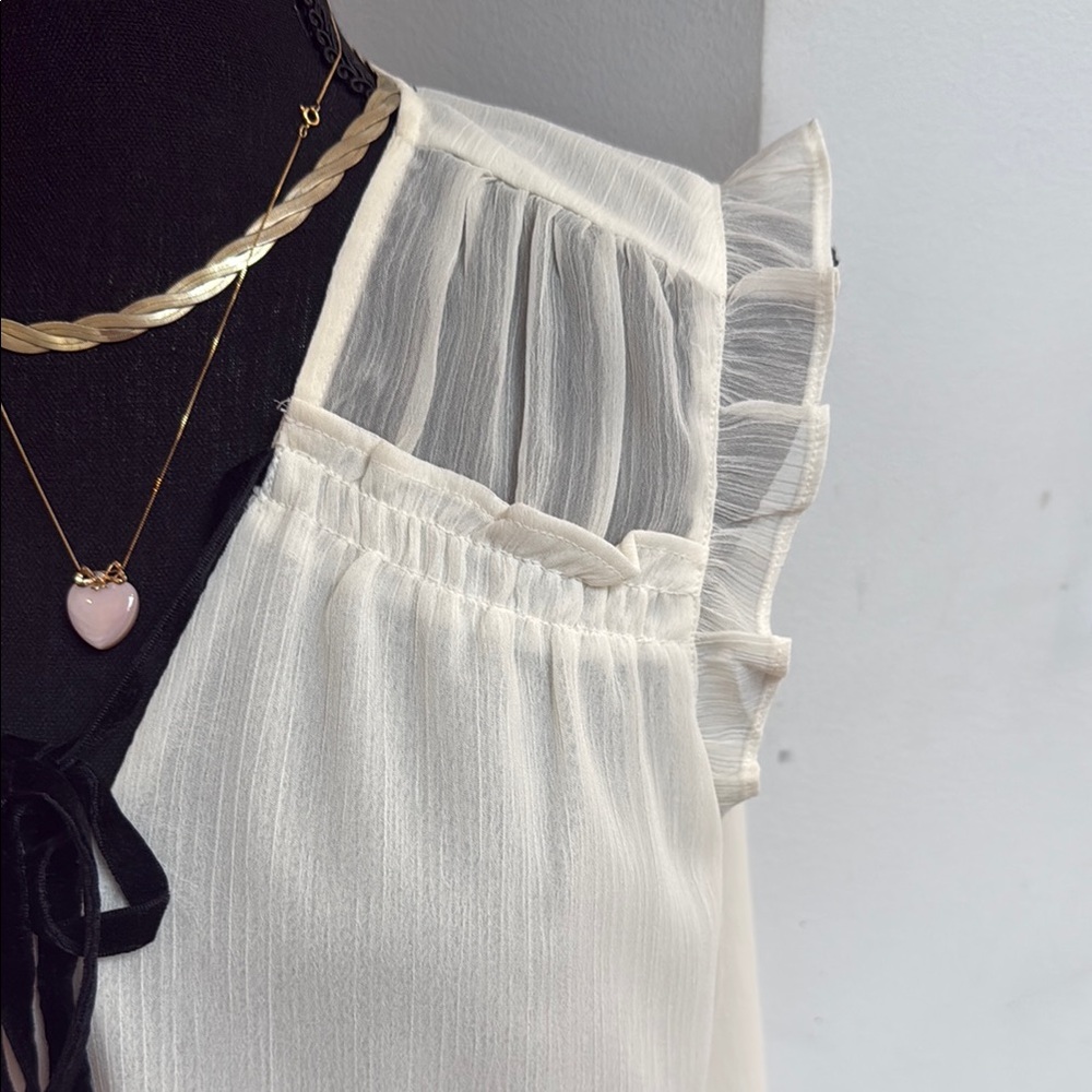 LOFT Cream Ruffled Tie Front Blouse - Picture 3 of 5